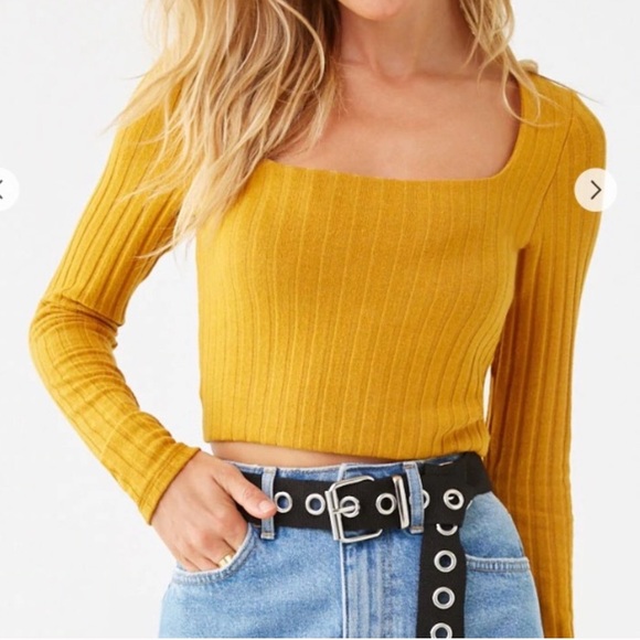 yellow square neck crop top